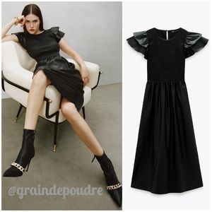 Rare! Zara Faux Leather Ruffle Sleeve Goth Dress XS S M